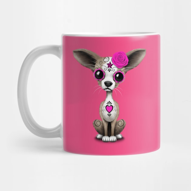 Pink Day of the Dead Sugar Skull Chihuahua Puppy by jeffbartels